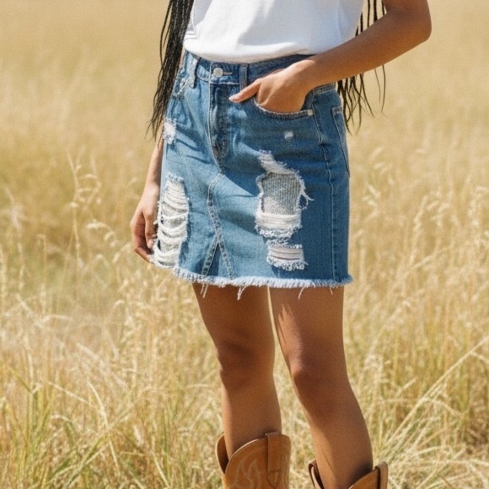Sequin Distressed Denim Mini Skirt Sz Medium Y2K Grunge Festival Coachella Edgy